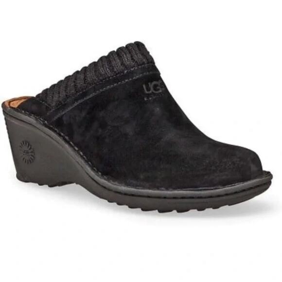 UGG Australia Gael Wedge Mule Clog Shoes size 8 Black Suede - Picture 1 of 16